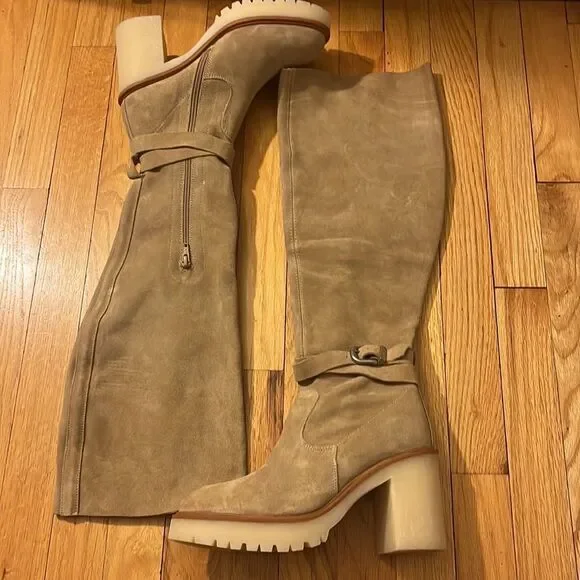 New Free People Jasper Platform Over The Knee Boots Suede Tan Size 9.5